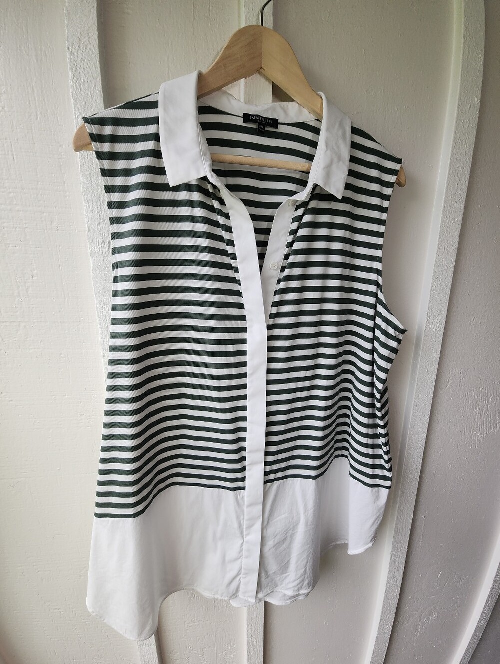 Lafayette 148 Striped Button Front Sleeveless Shirt Top Green & White XXL - Picture 2 of 11